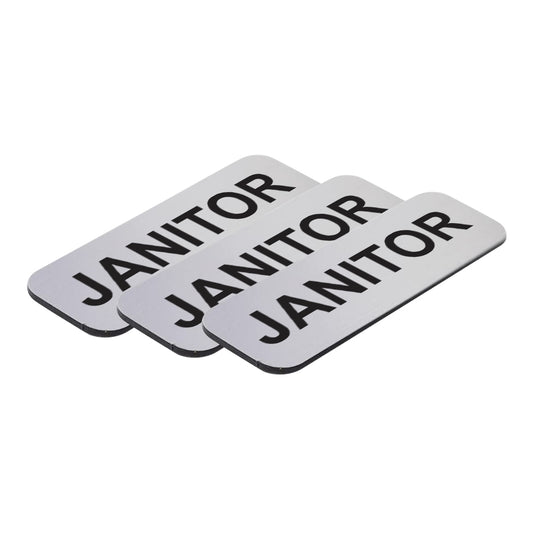 Brushed Silver Janitor 1 x 3" Name Tag, (3 Pack)