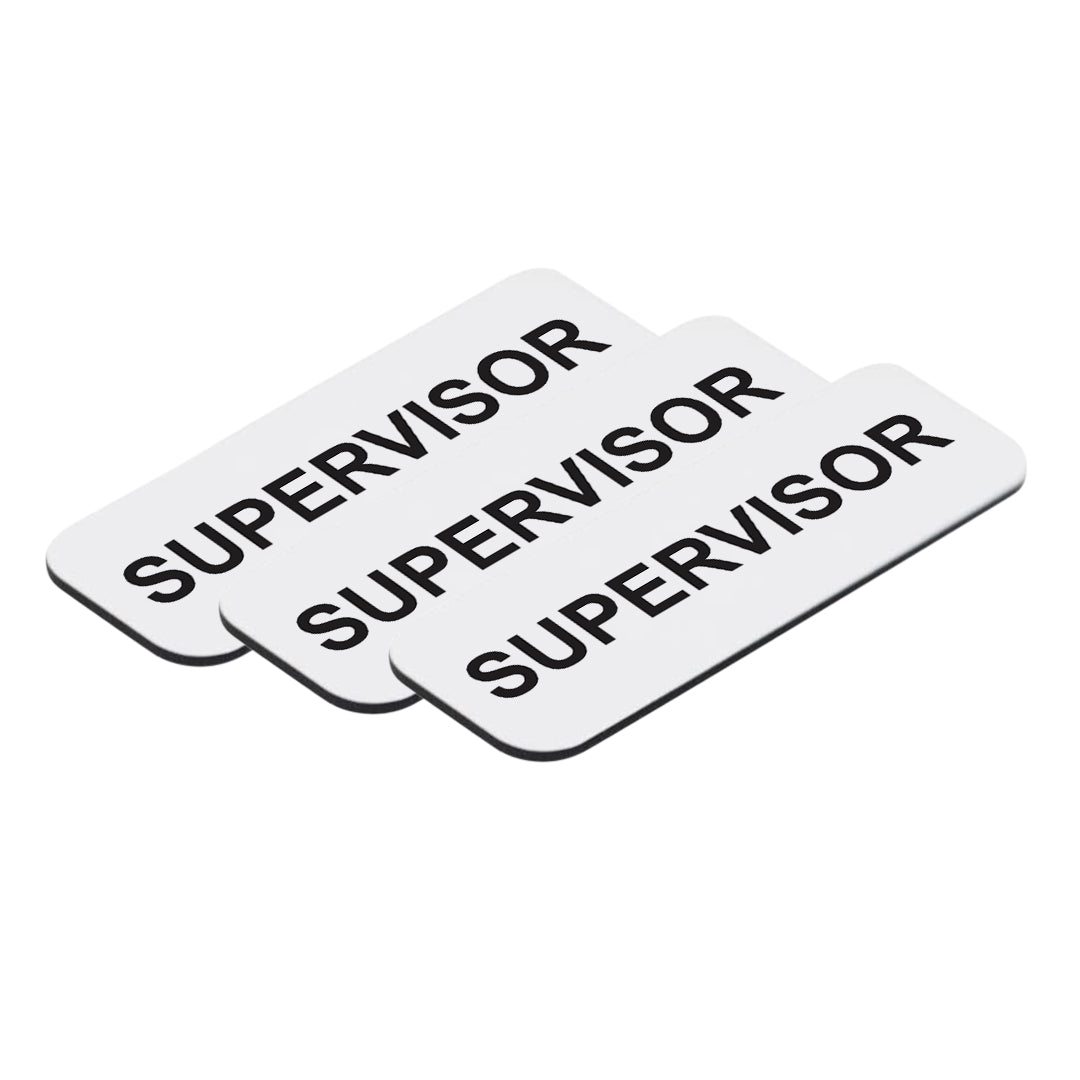 White Supervisor 1 x 3" Name Tag, (3 Pack)