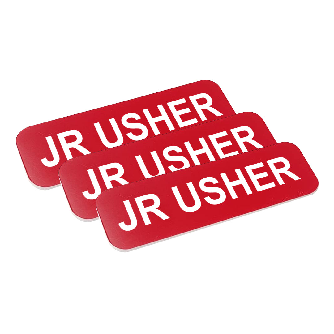 Red Jr Usher 1 x 3" Name Tag, (3 Pack)