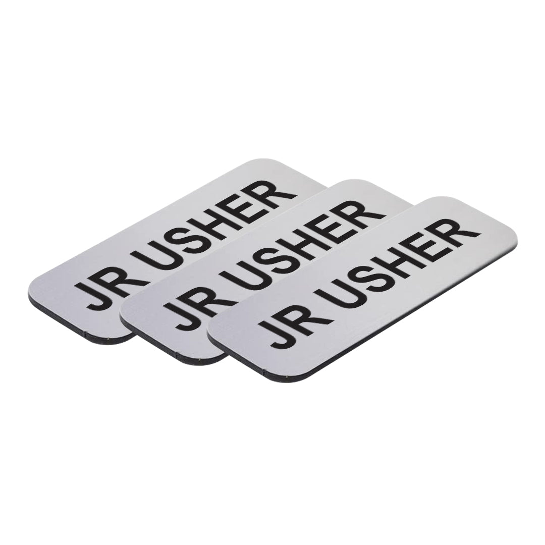 Brushed Silver Jr Usher 1 x 3" Name Tag, (3 Pack)