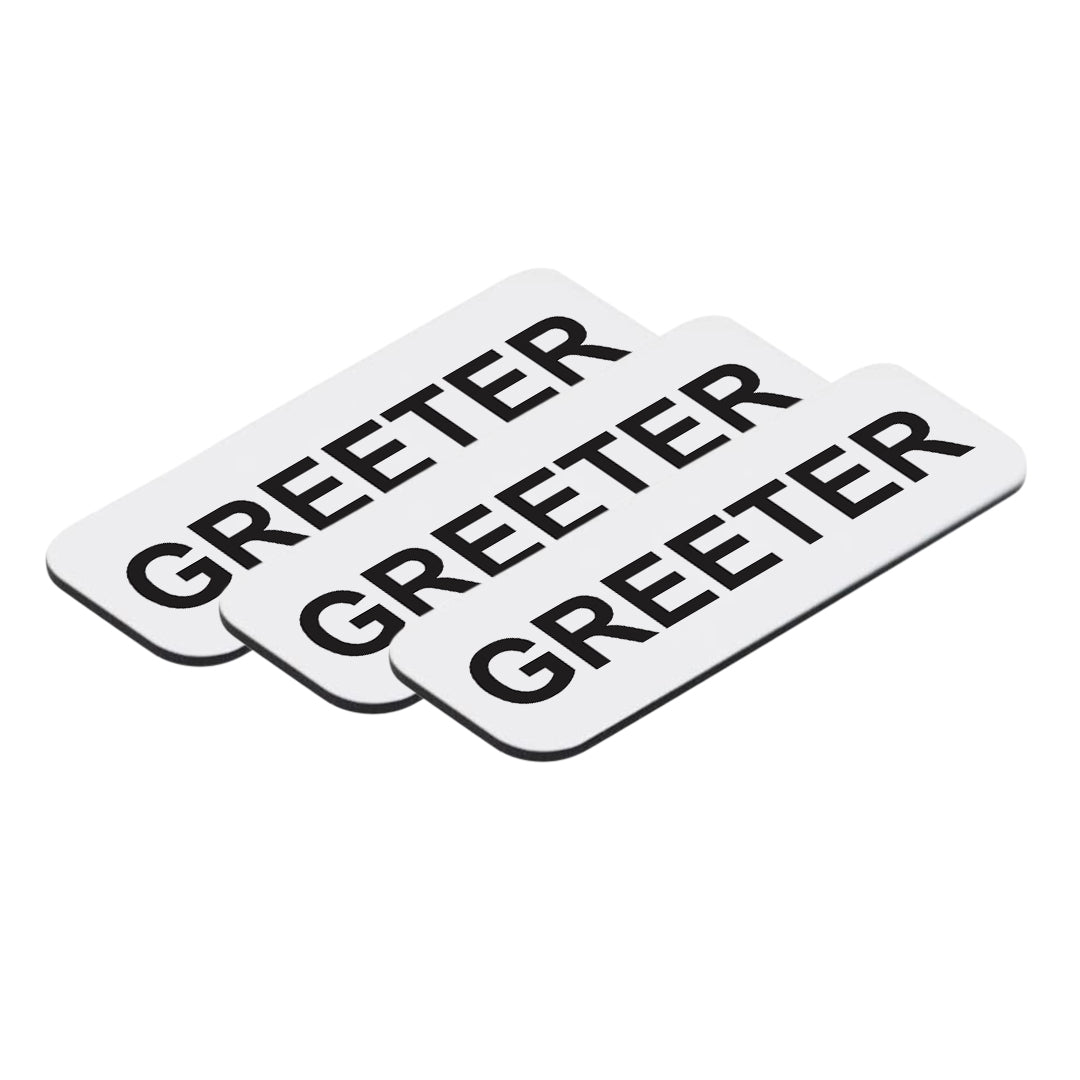 White Greeter 1 x 3" Name Tag, (3 Pack)