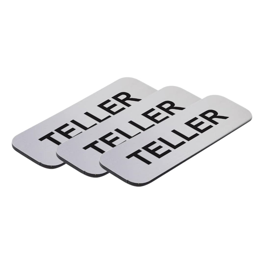 Brushed Silver Teller 1 x 3" Name Tag, (3 Pack)