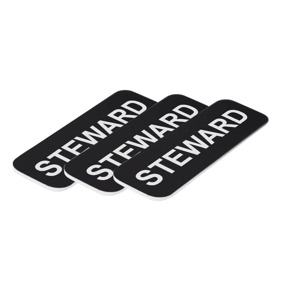 Black Steward 1 x 3" Name Tag, (3 Pack)