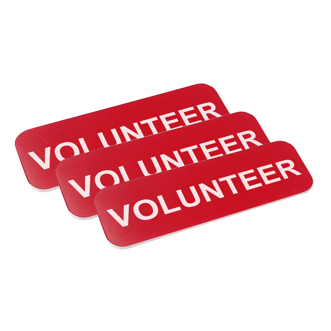 Red Volunteer 1 x 3" Name Tag, (3 Pack)