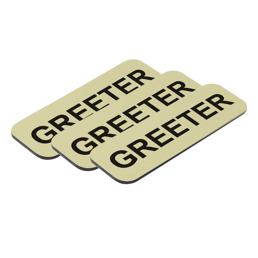 Brushed Gold Greeter 1 x 3" Name Tag, (3 Pack)