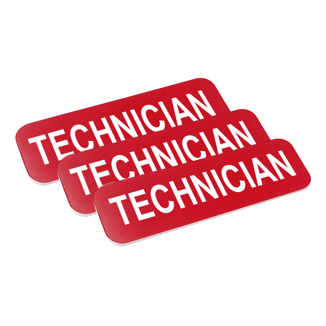 Red Technician 1 x 3" Name Tag, (3 Pack)