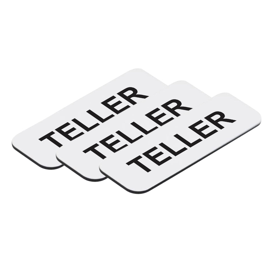 White Teller 1 x 3" Name Tag, (3 Pack)