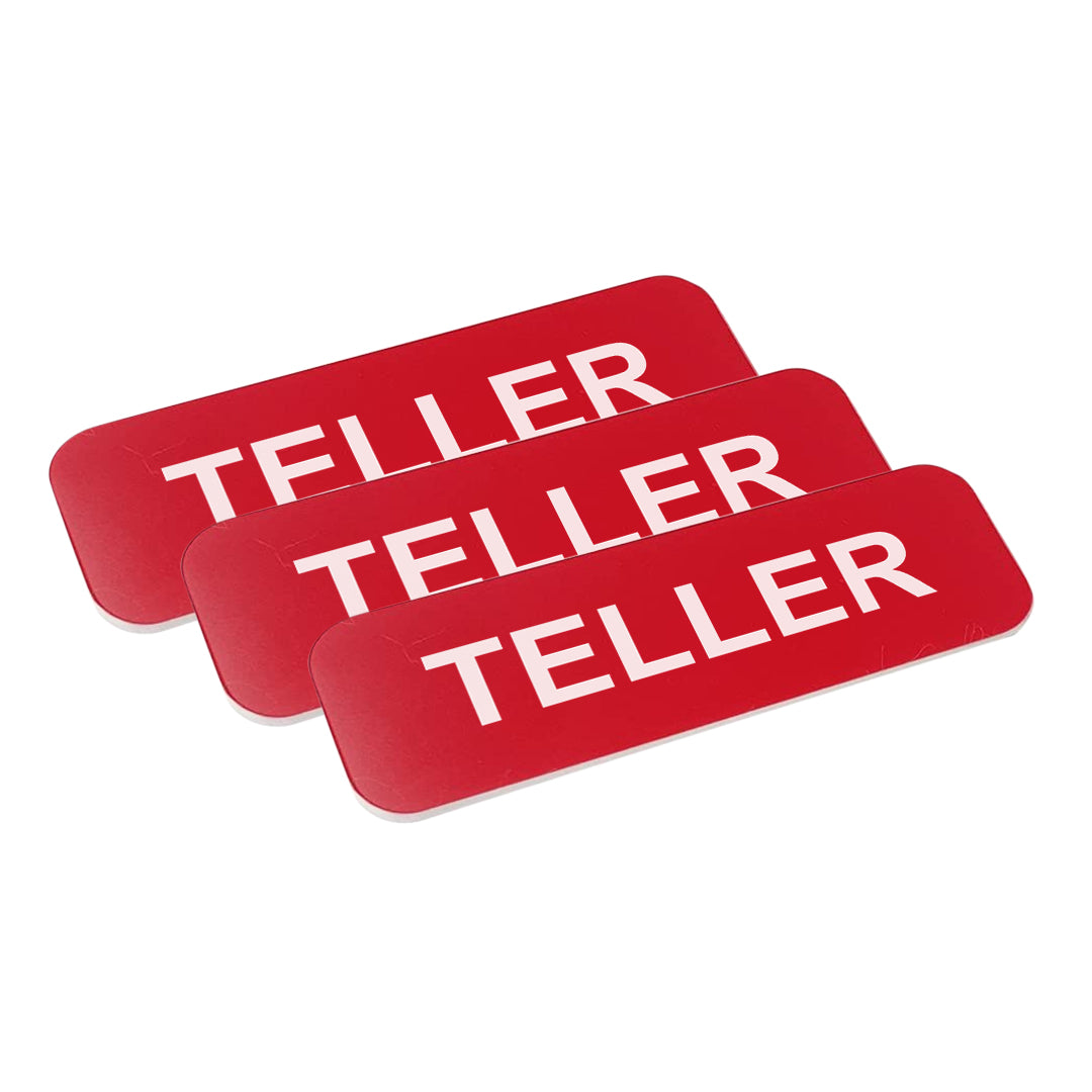 Red Teller 1 x 3" Name Tag, (3 Pack)