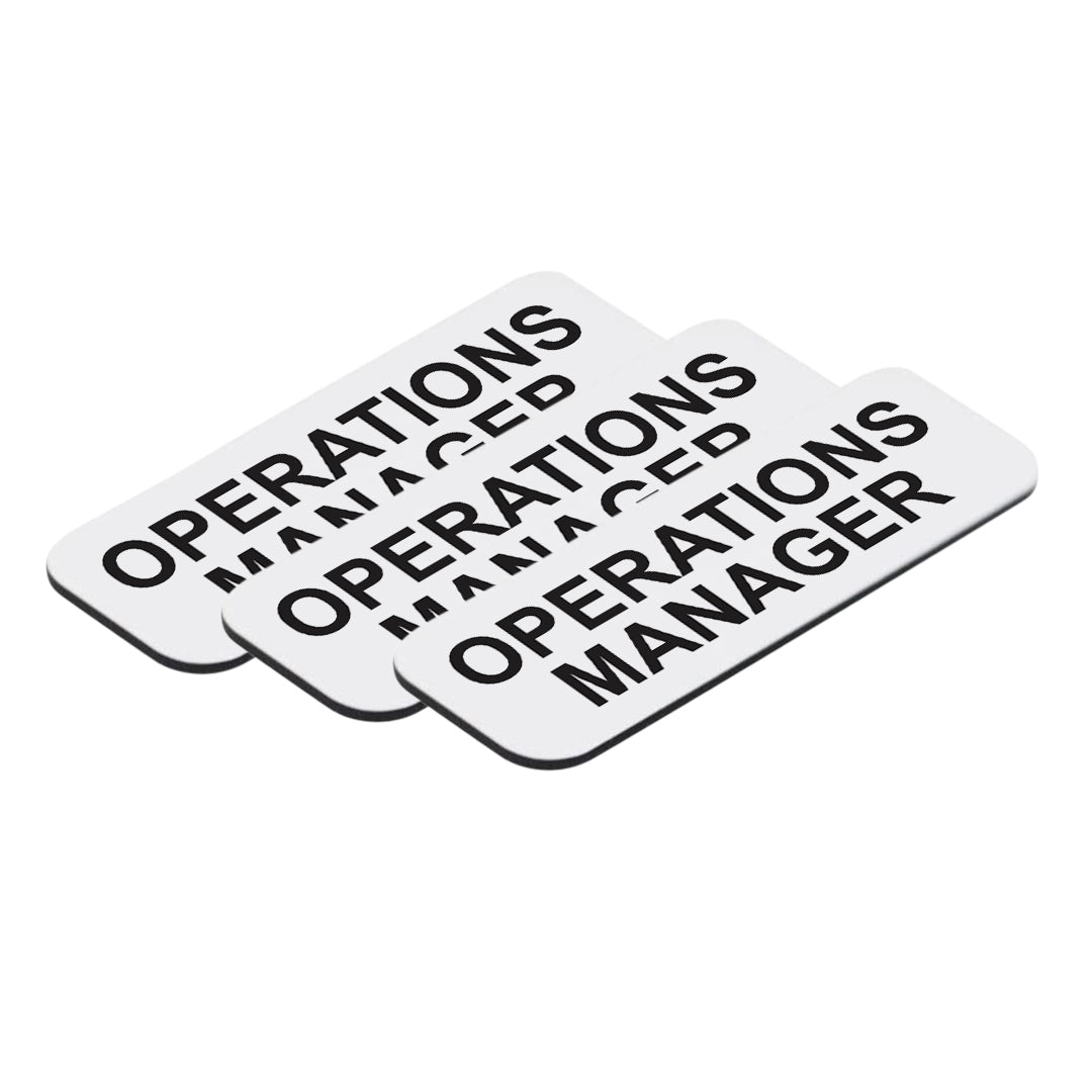 White Operations Manager 1 x 3" Name Tag, (3 Pack)