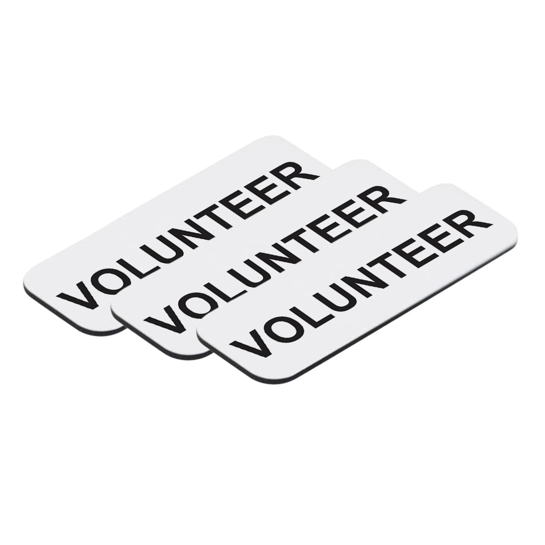 White Volunteer 1 x 3" Name Tag, (3 Pack)