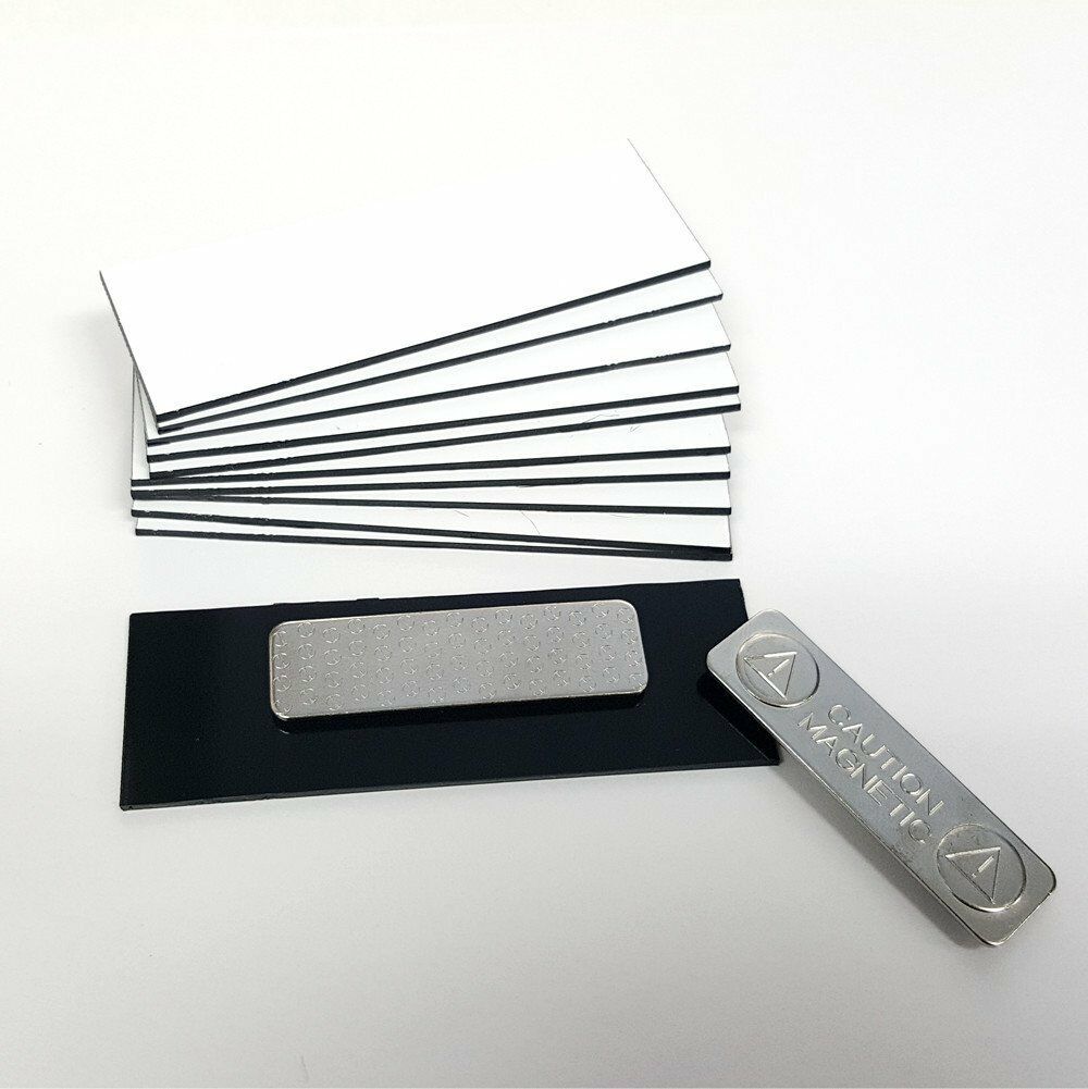 White 1" x 3" Name Tag Badge Blanks with Magnetic Backing - 50 Pack