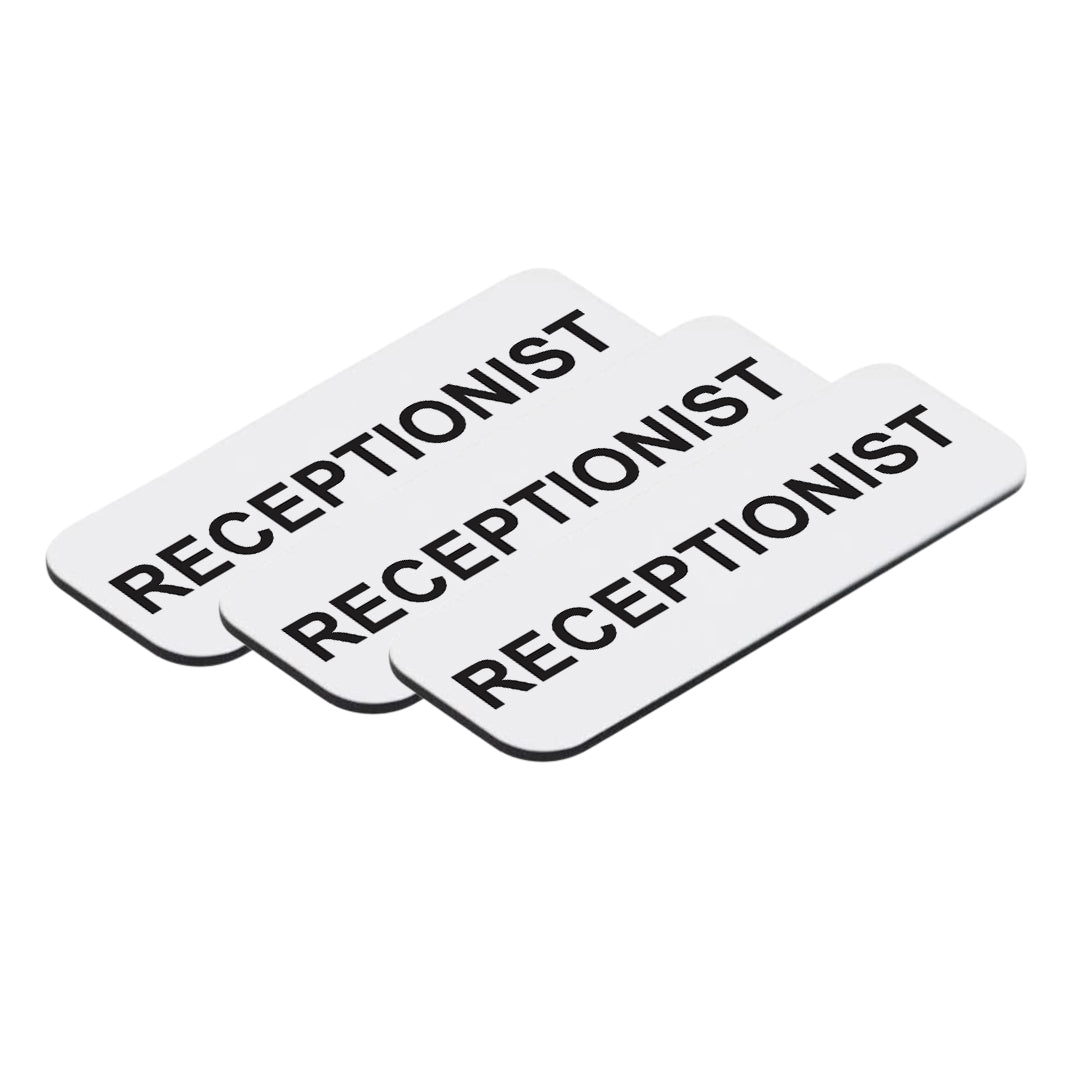 White Receptionist 1 x 3" Name Tag, (3 Pack)