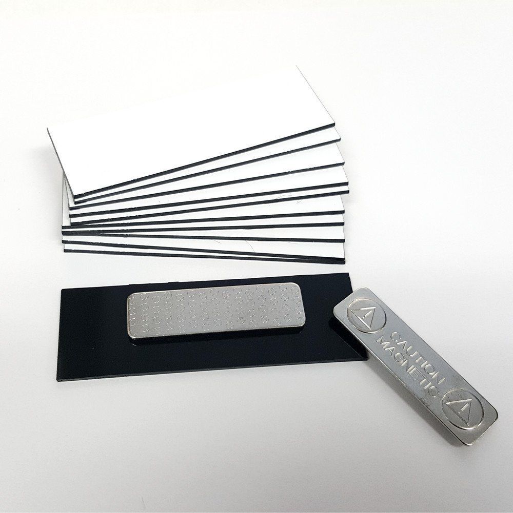White 1" x 3" Name Tag Badge Blanks with Magnetic Backing - 10 Pack