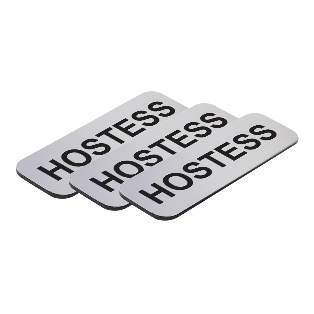 Brushed Silver Hostess 1 x 3" Name Tag, (3 Pack)
