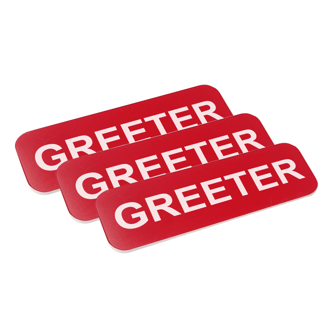 Red Greeter 1 x 3" Name Tag, (3 Pack)
