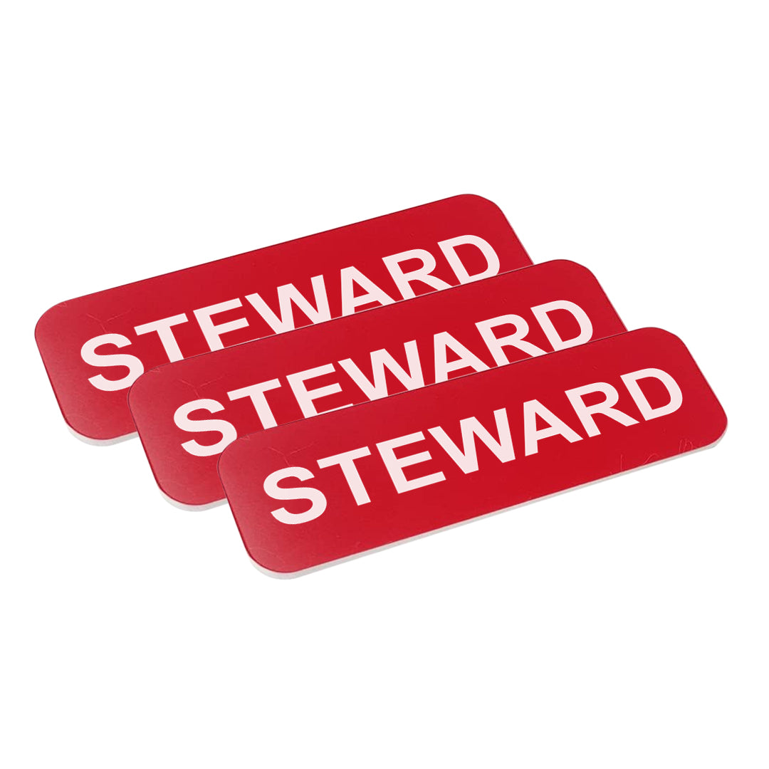Red Steward 1 x 3" Name Tag, (3 Pack)