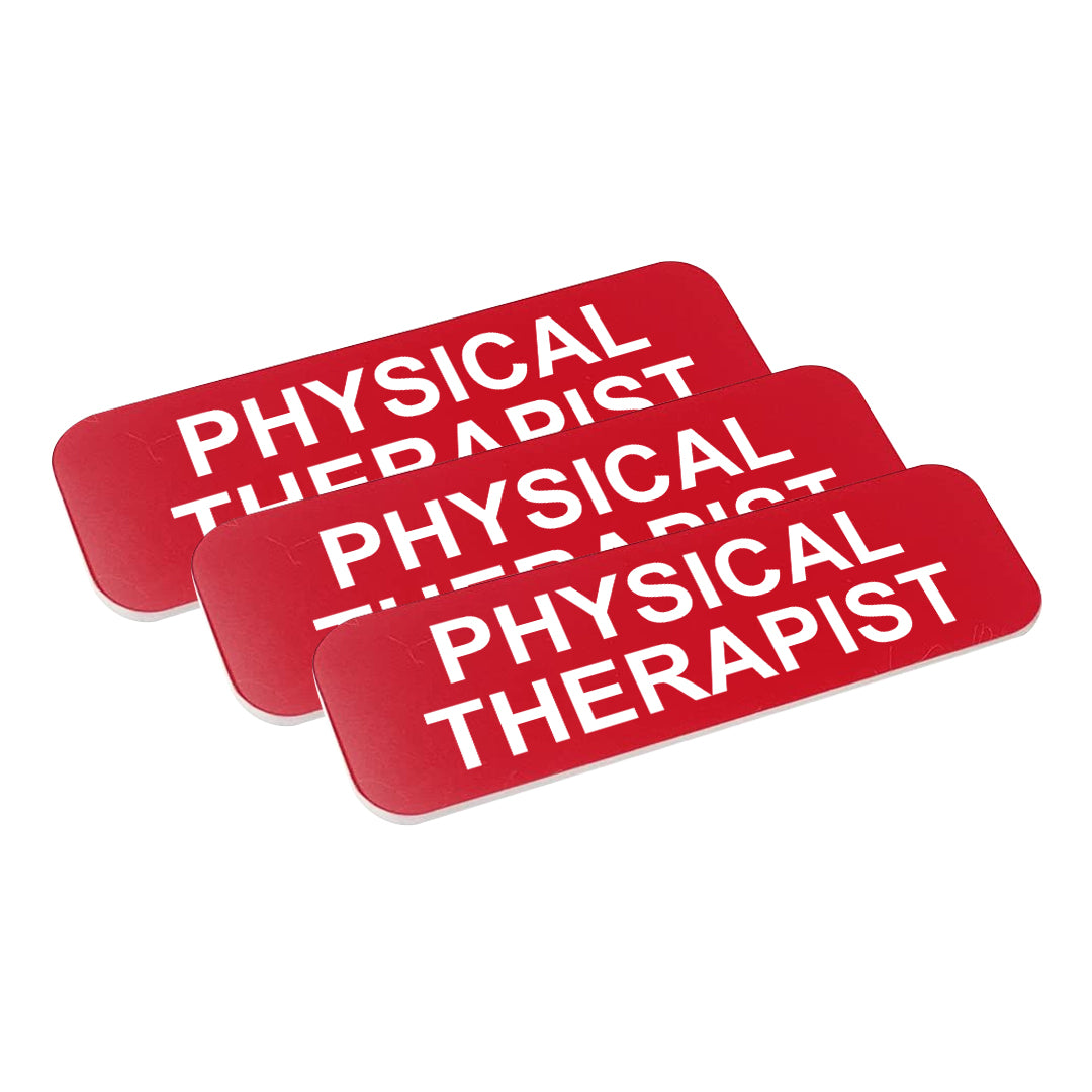 Red Physical Therapist 1 x 3" Name Tag, (3 Pack)