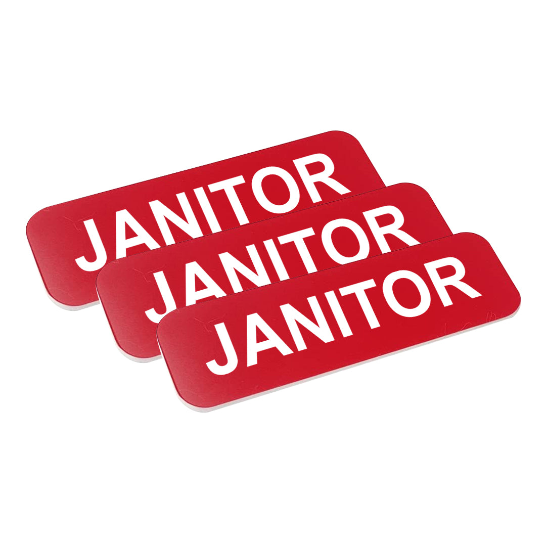 Red Janitor 1 x 3" Name Tag, (3 Pack)