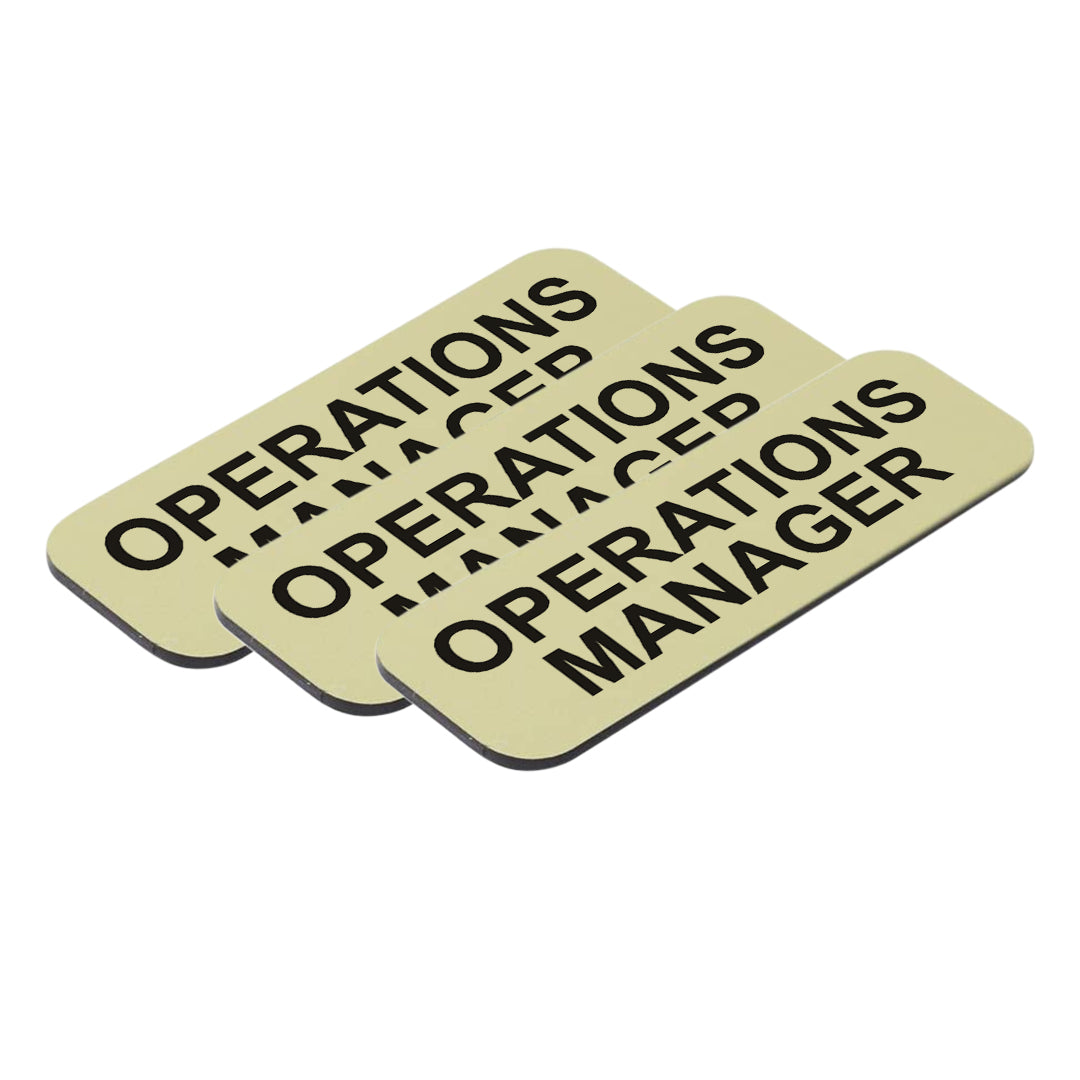 Brushed Gold Operations Manager 1 x 3" Name Tag, (3 Pack)