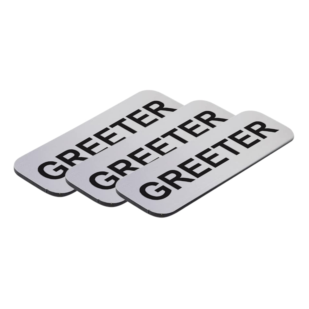 Brushed Silver Greeter 1 x 3" Name Tag, (3 Pack)
