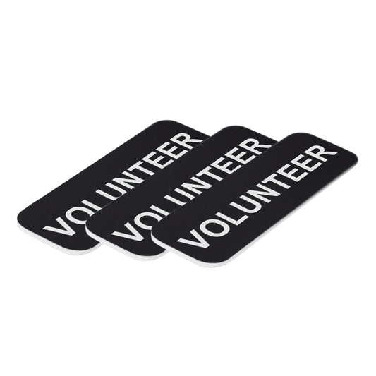 Black Volunteer 1 x 3" Name Tag, (3 Pack)