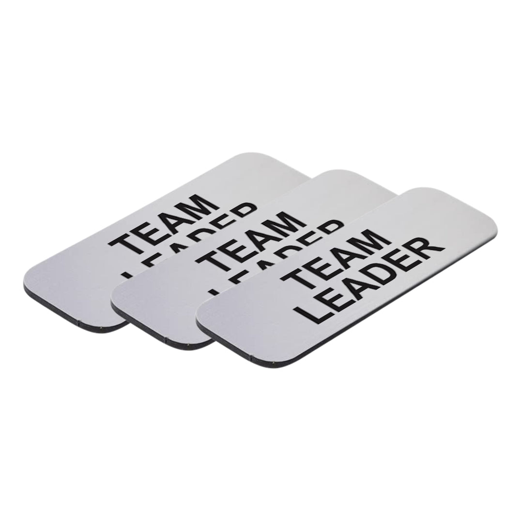 Brushed Silver Team Leader 1 x 3" Name Tag, (3 Pack)