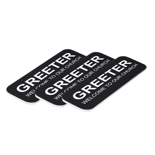 Black Greeter Welcome To Our Church 1 x 3" Name Tag (3 Pack)