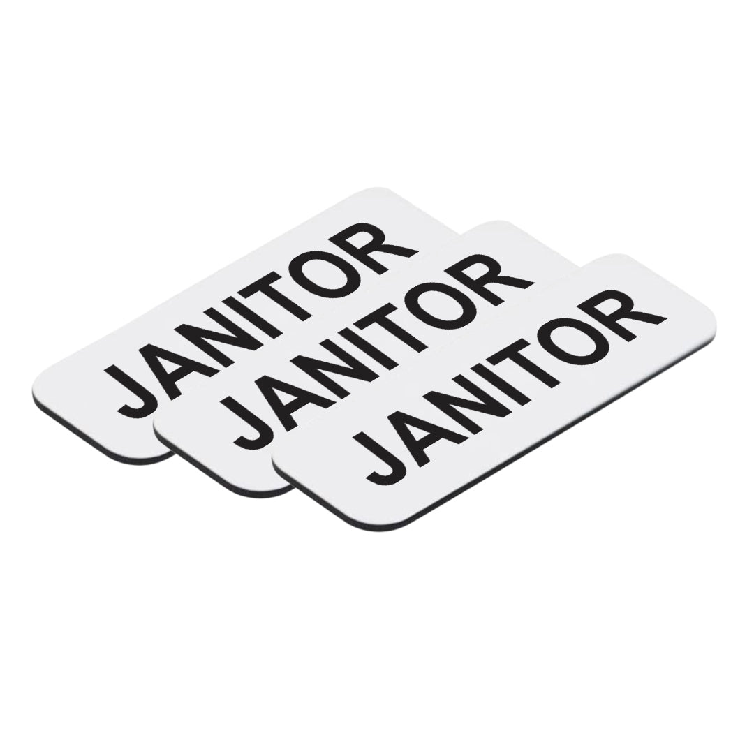 White Janitor 1 x 3" Name Tag, (3 Pack)