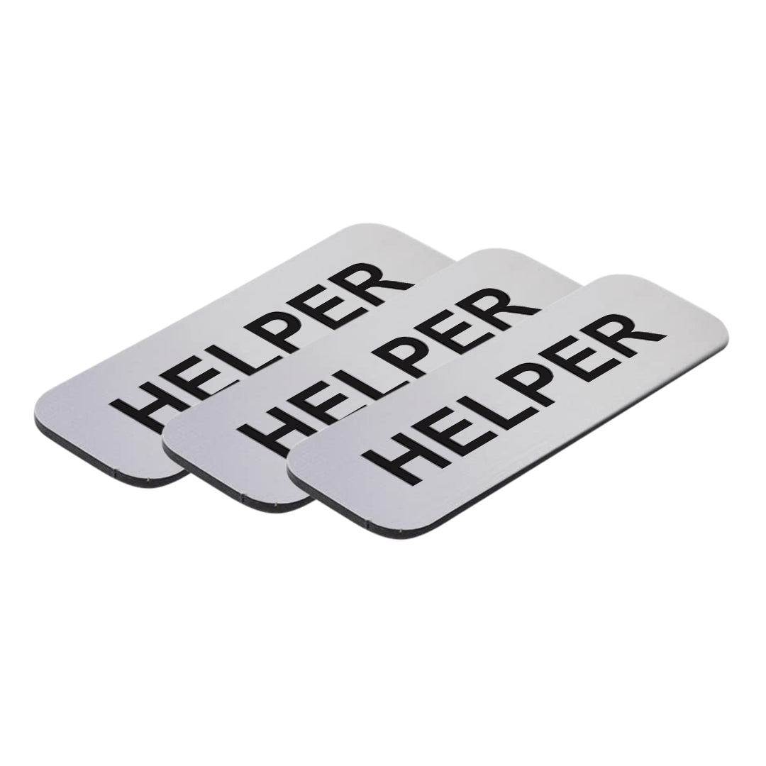 Brushed Silver Helper 1 x 3" Name Tag, (3 Pack)