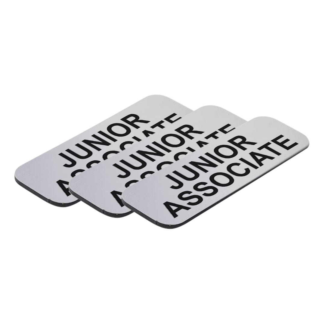 Brushed Silver Junior Associate 1 x 3" Name Tag, (3 Pack)