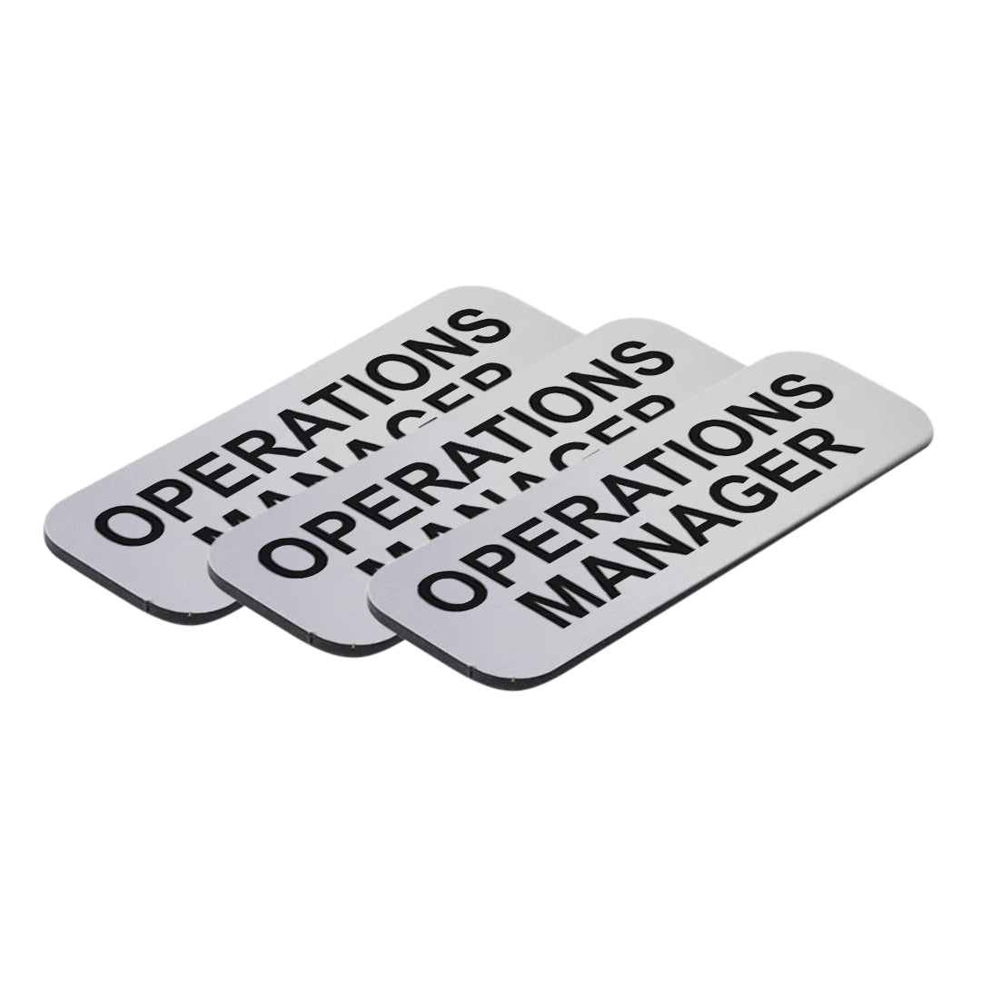 Brushed Silver Operations Manager 1 x 3" Name Tag, (3 Pack)