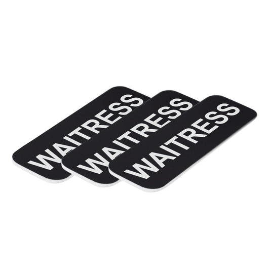 Black Waitress 1 x 3" Name Tag, (3 Pack)