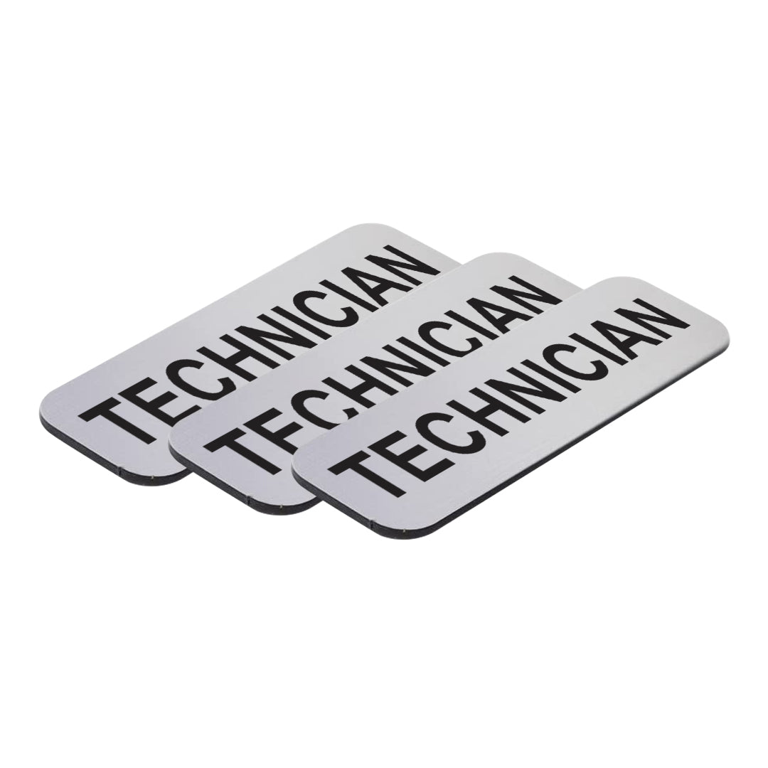 Brushed Silver Technician 1 x 3" Name Tag, (3 Pack)