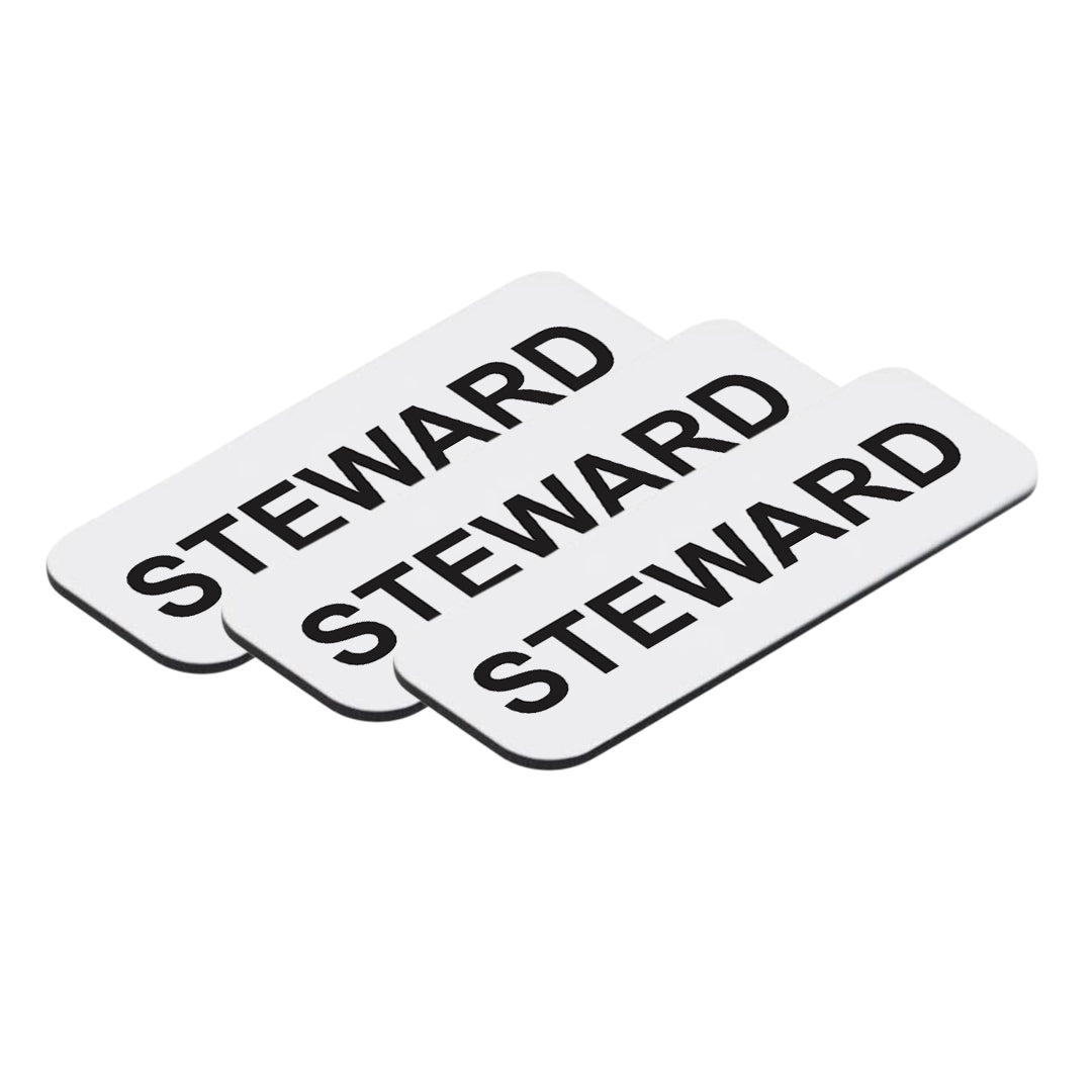 White Steward 1 x 3" Name Tag, (3 Pack)
