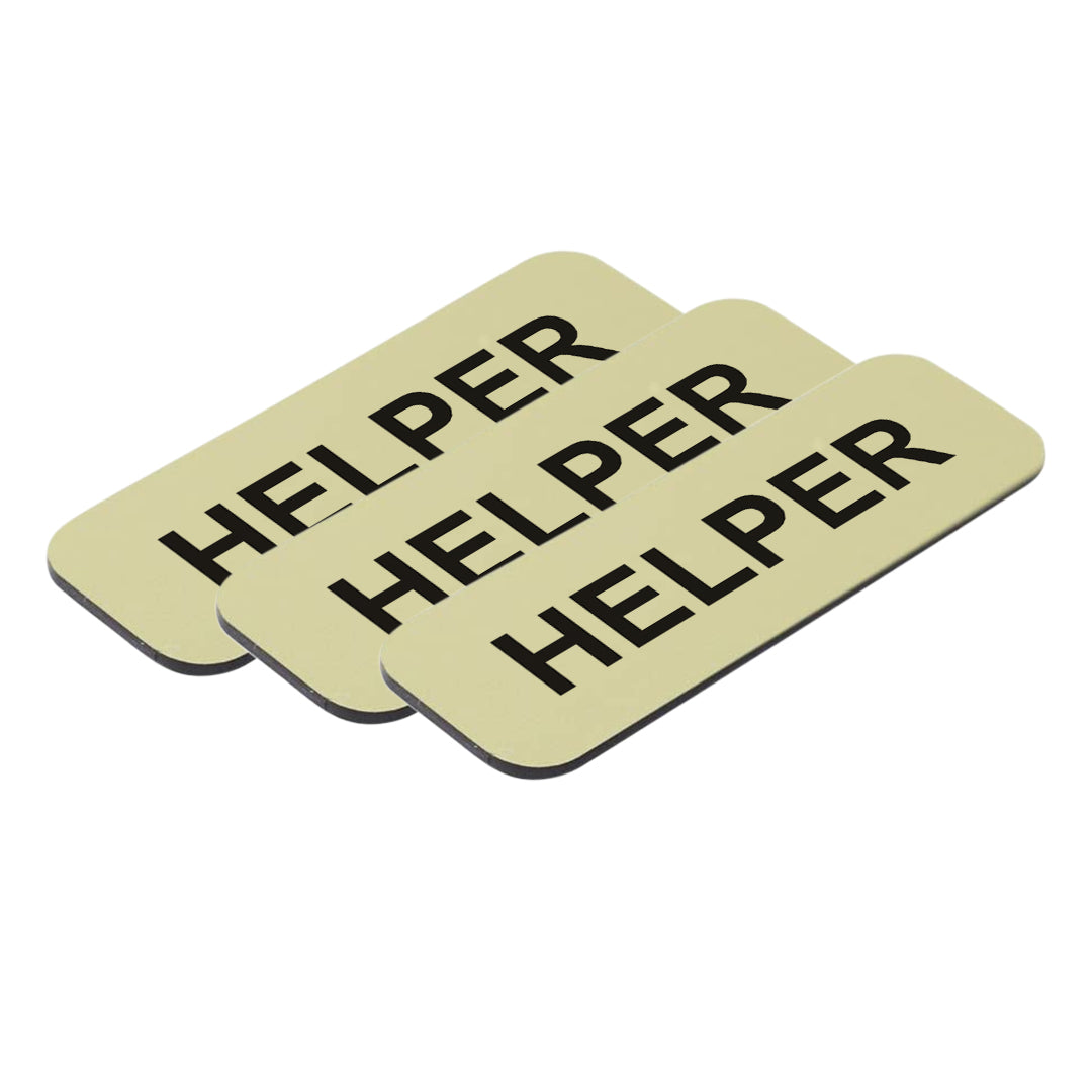 Brushed Gold Helper 1 x 3" Name Tag, (3 Pack)