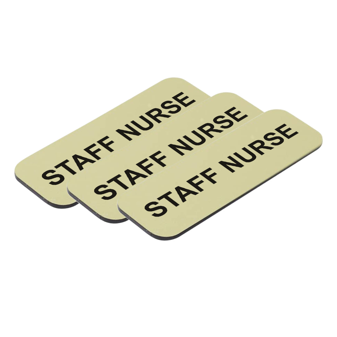 Brushed Gold Staff Nurse 1 x 3" Name Tag, (3 Pack)