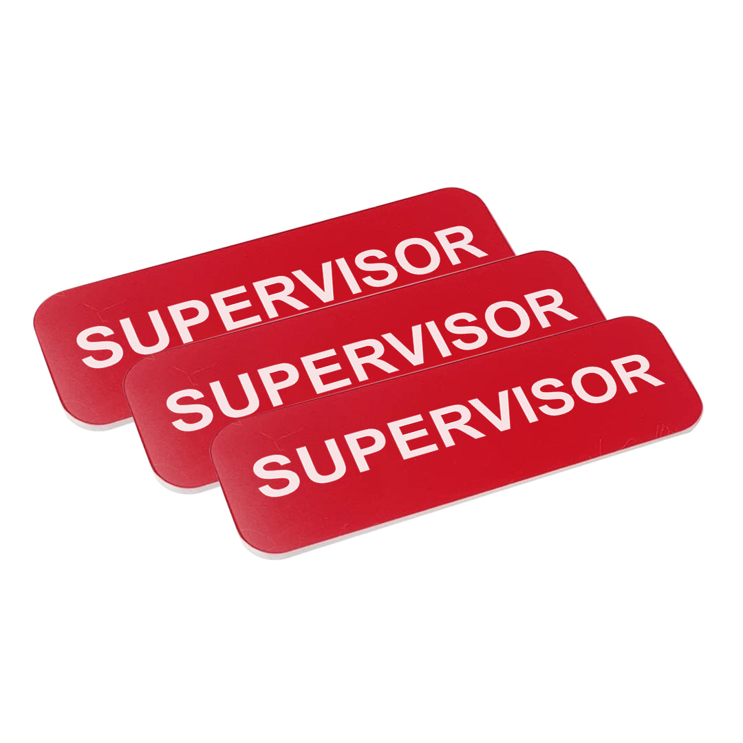 Red Supervisor 1 x 3" Name Tag, (3 Pack)