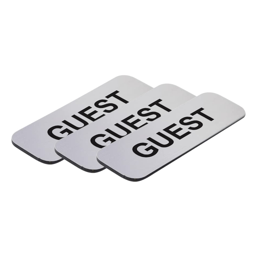 Brushed Silver Guest 1 x 3" Name Tag, (3 Pack)