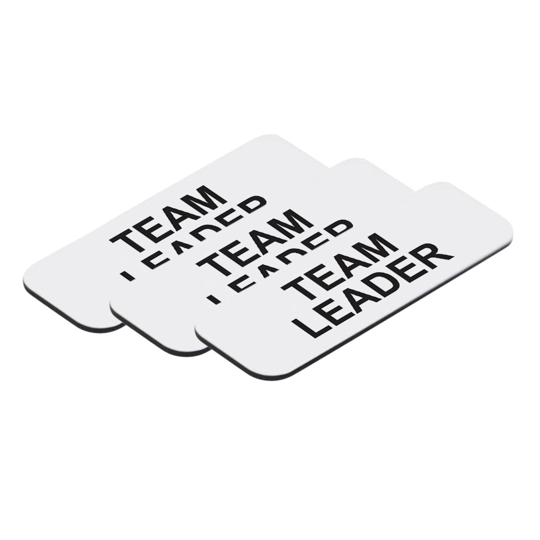 White Team Leader 1 x 3" Name Tag, (3 Pack)