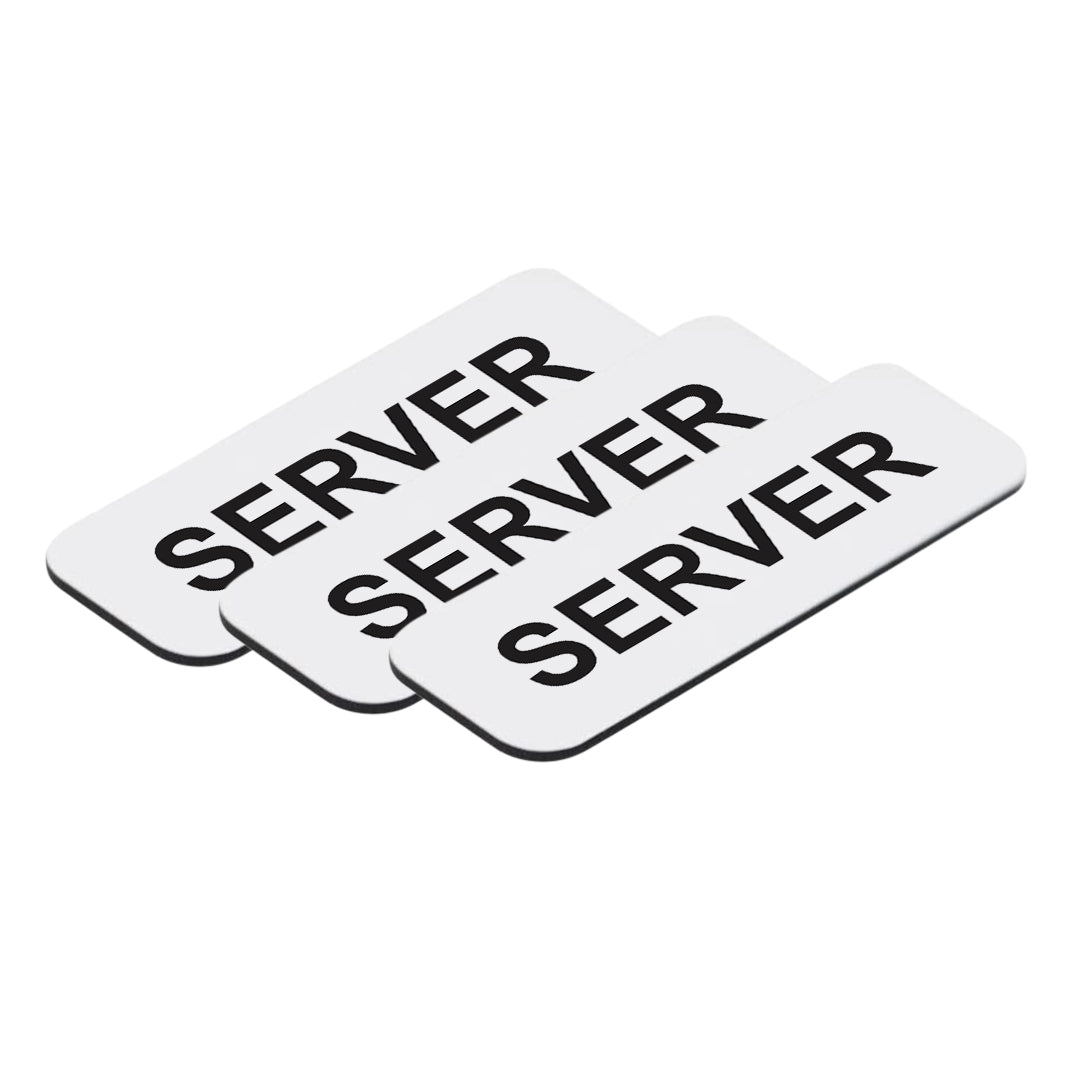 White Server 1 x 3" Name Tag, (3 Pack)