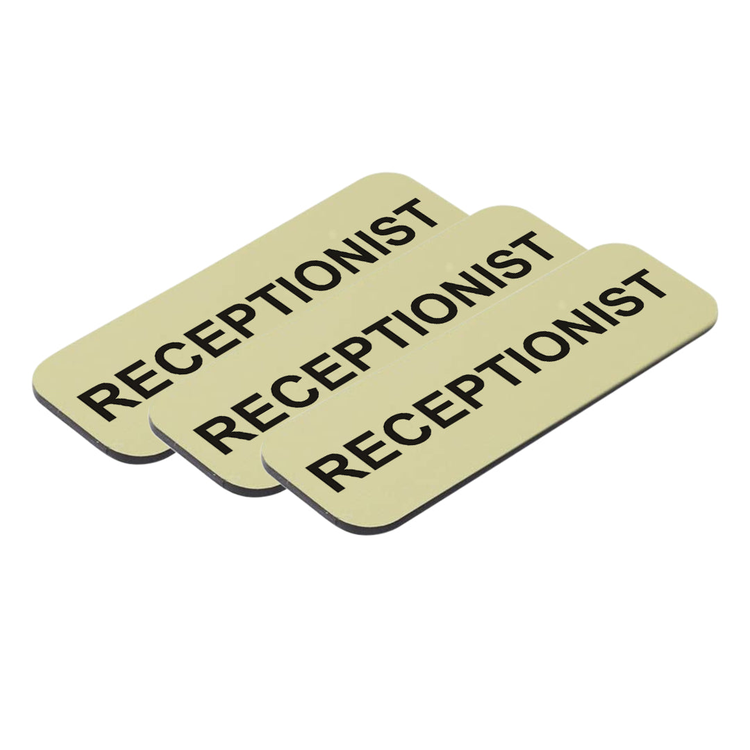Brushed Gold Receptionist 1 x 3" Name Tag, (3 Pack)
