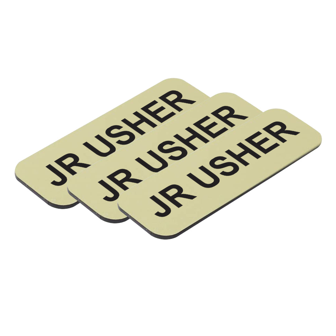 Brushed Gold Jr Usher 1 x 3" Name Tag, (3 Pack)