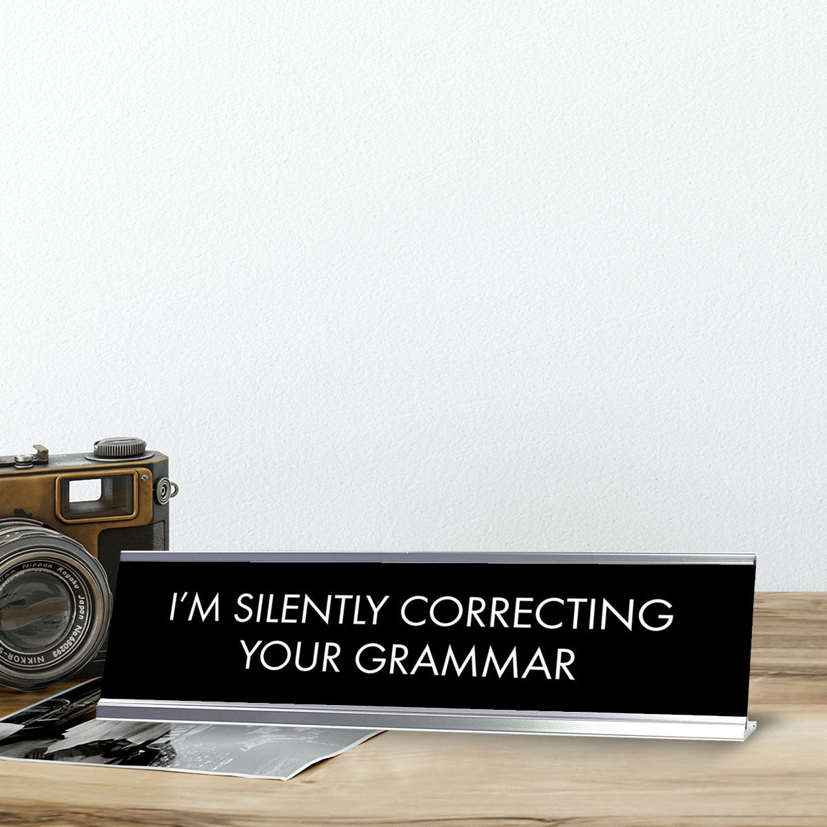 Signs ByLITA “I’M SILENTLY CORRECTING YOUR GRAMMAR” Novelty Desk Sign (2" x 8") – Funny Grammar Desk Decor – Office Humor Nameplate