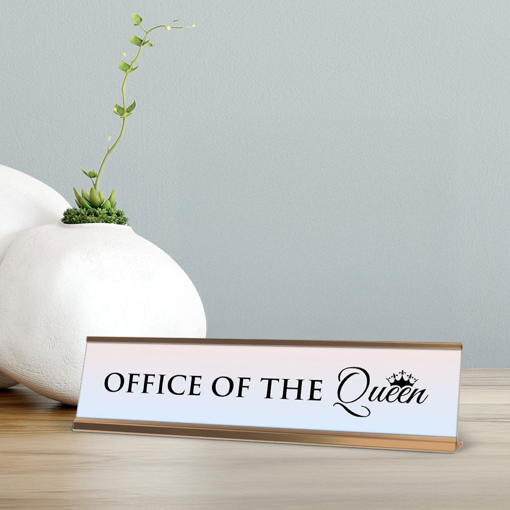 Office of the Queen, Light Lavender Novelty, Gold Frame Novelty Nameplate Desk Sign (2 x 8")