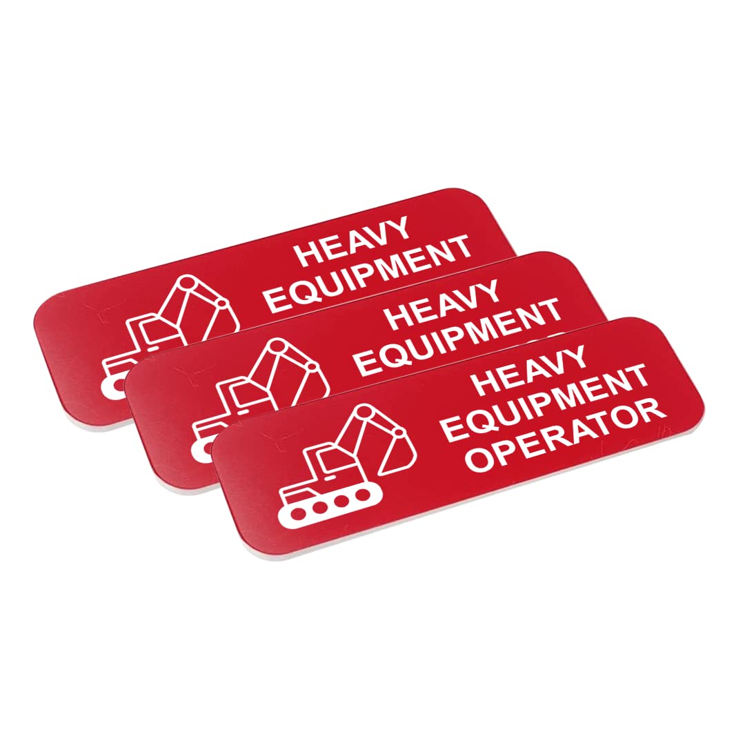 Heavy Equipment Operator 1" x 3" Name Tag/Badge, (3 Pack)