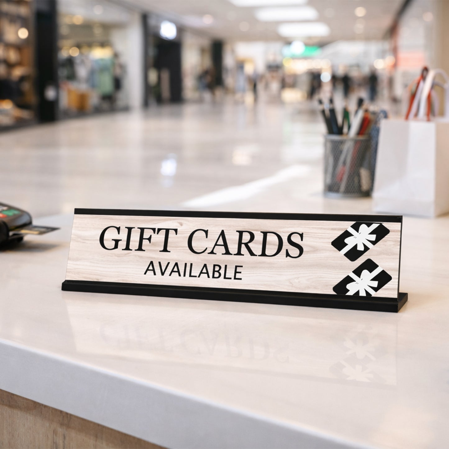 Signs ByLITA Gift Cards Available Graphic Black Frame, Desk Sign (2x8")
