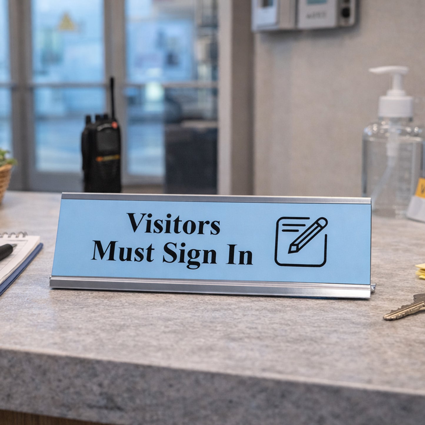 Visitors Must Sign In, Guest Reception Desk Sign (2 x 8")