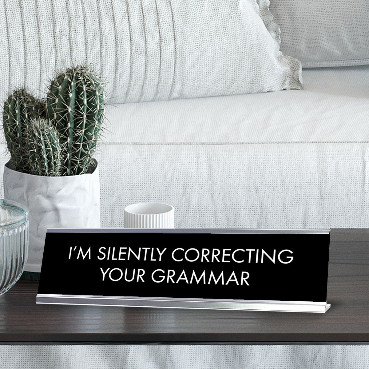 Signs ByLITA “I’M SILENTLY CORRECTING YOUR GRAMMAR” Novelty Desk Sign (2" x 8") – Funny Grammar Desk Decor – Office Humor Nameplate
