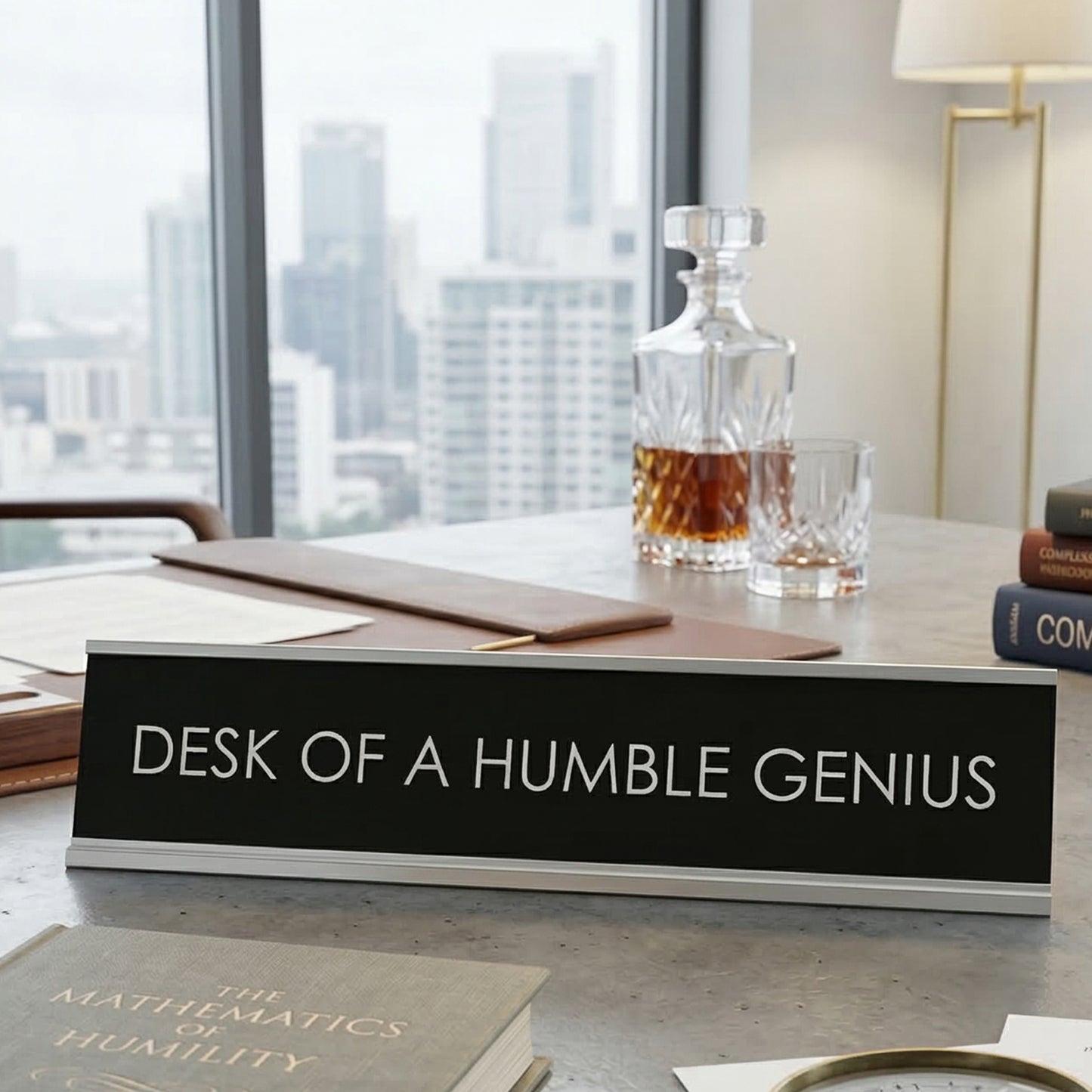 Desk Of A Humble Genius Novelty Desk Sign