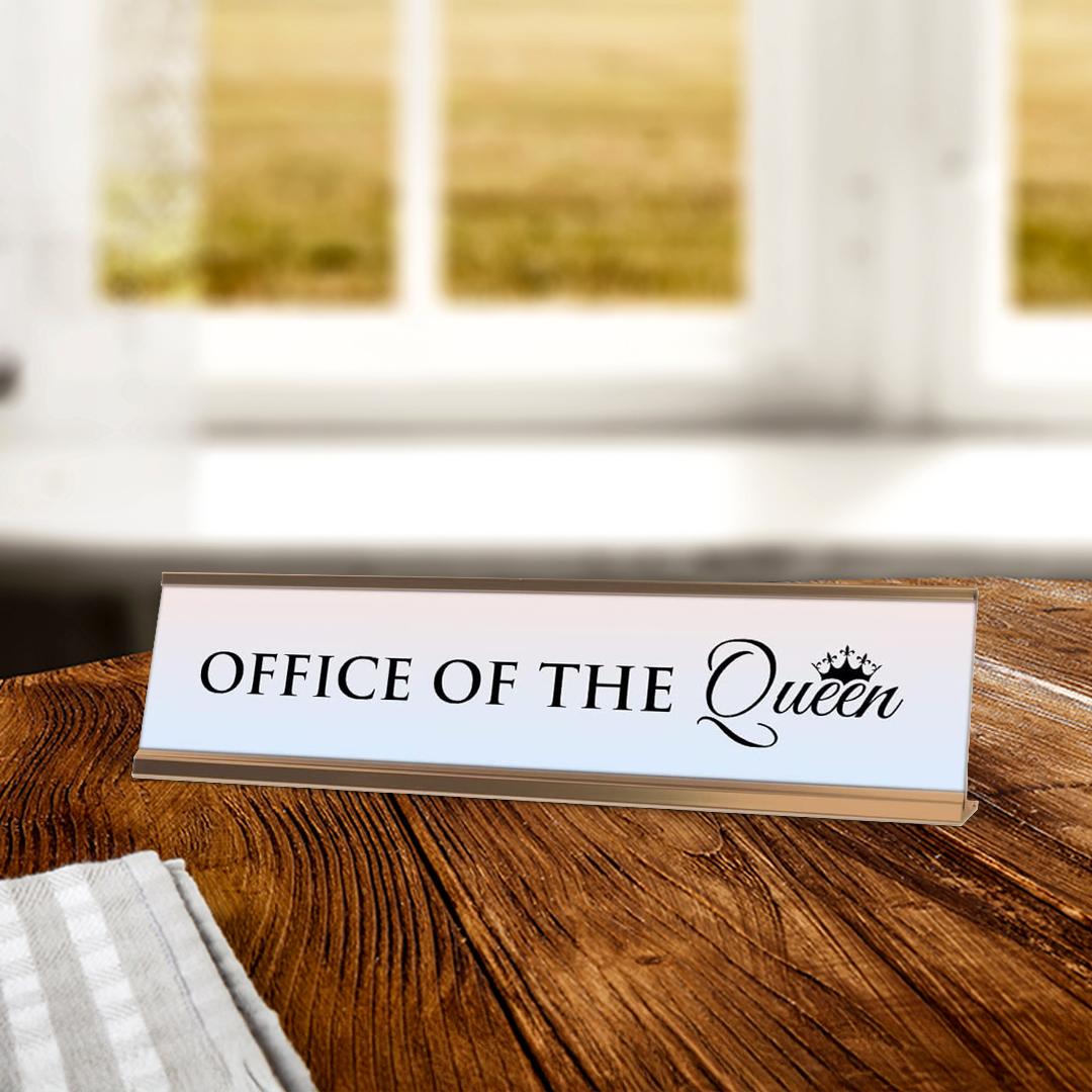 Office of the Queen, Light Lavender Novelty, Gold Frame Novelty Nameplate Desk Sign (2 x 8")